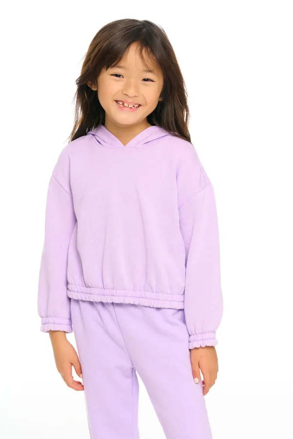Clearance Semi Cropped Shirred Hoodie Pullover Kids Girls
