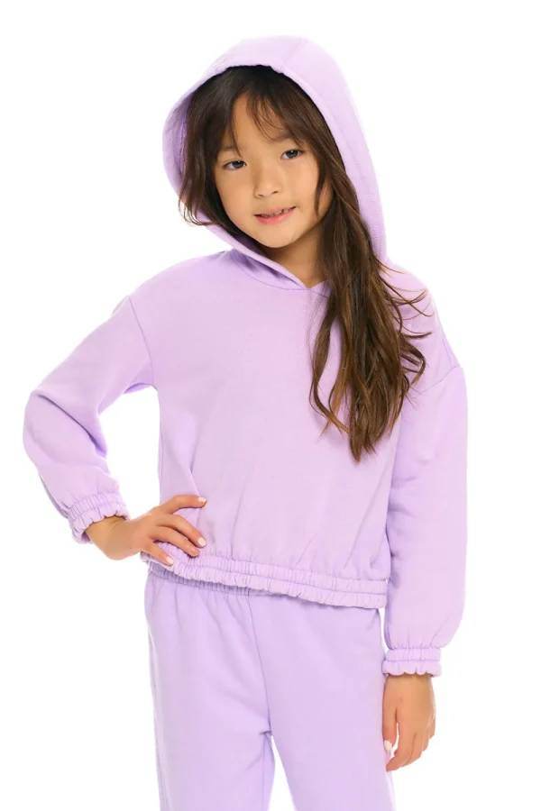 Clearance Semi Cropped Shirred Hoodie Pullover Kids Girls