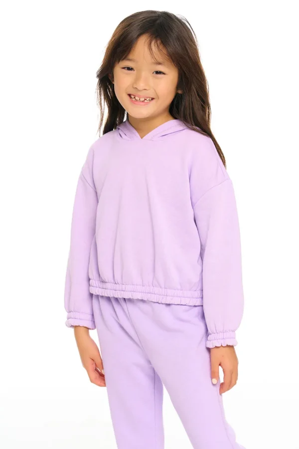 Clearance Semi Cropped Shirred Hoodie Pullover Kids Girls