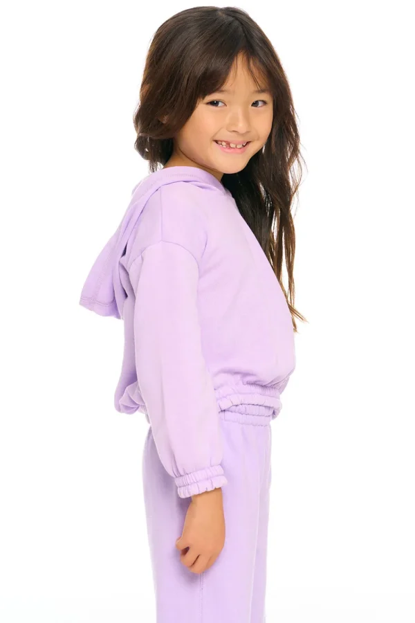 Clearance Semi Cropped Shirred Hoodie Pullover Kids Girls