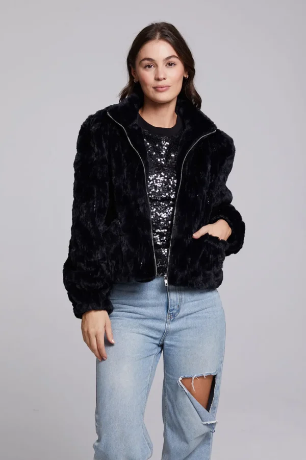 Cheap Sequin Faux Fur Puff Sleeve Jacket Women Outerwear | Loungewear