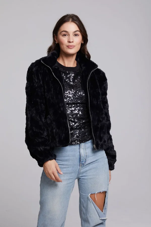 Cheap Sequin Faux Fur Puff Sleeve Jacket Women Outerwear | Loungewear