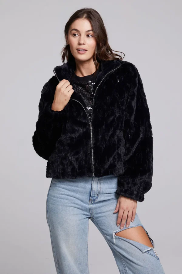 Cheap Sequin Faux Fur Puff Sleeve Jacket Women Outerwear | Loungewear