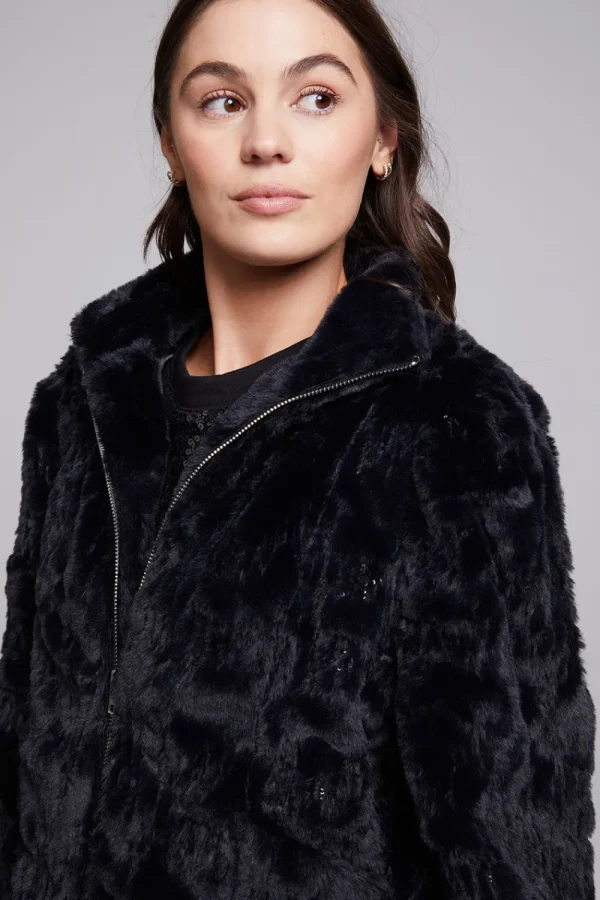 Cheap Sequin Faux Fur Puff Sleeve Jacket Women Outerwear | Loungewear