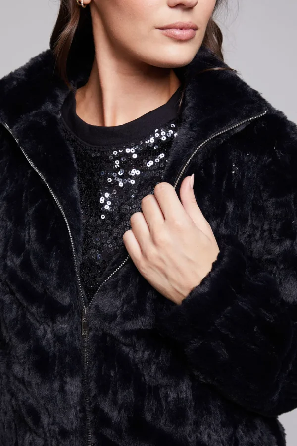 Cheap Sequin Faux Fur Puff Sleeve Jacket Women Outerwear | Loungewear