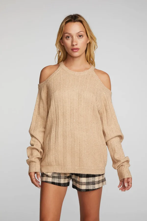 Flash Sale Sequin Knit Cold Shoulder Sweater Women Outerwear | Loungewear