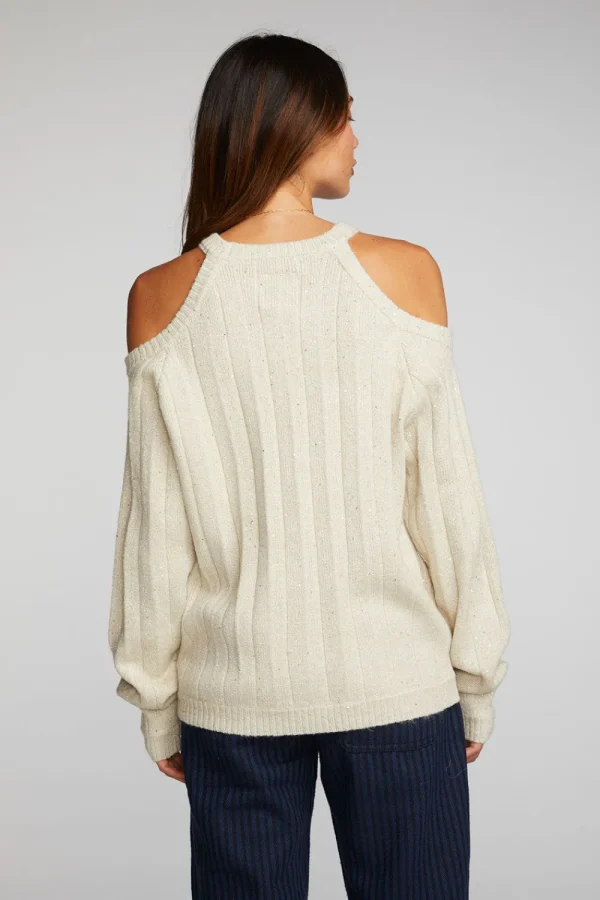 Hot Sequin Knit Cold Shoulder Sweater Women Outerwear | Loungewear