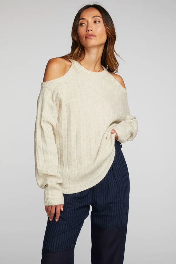 Hot Sequin Knit Cold Shoulder Sweater Women Outerwear | Loungewear