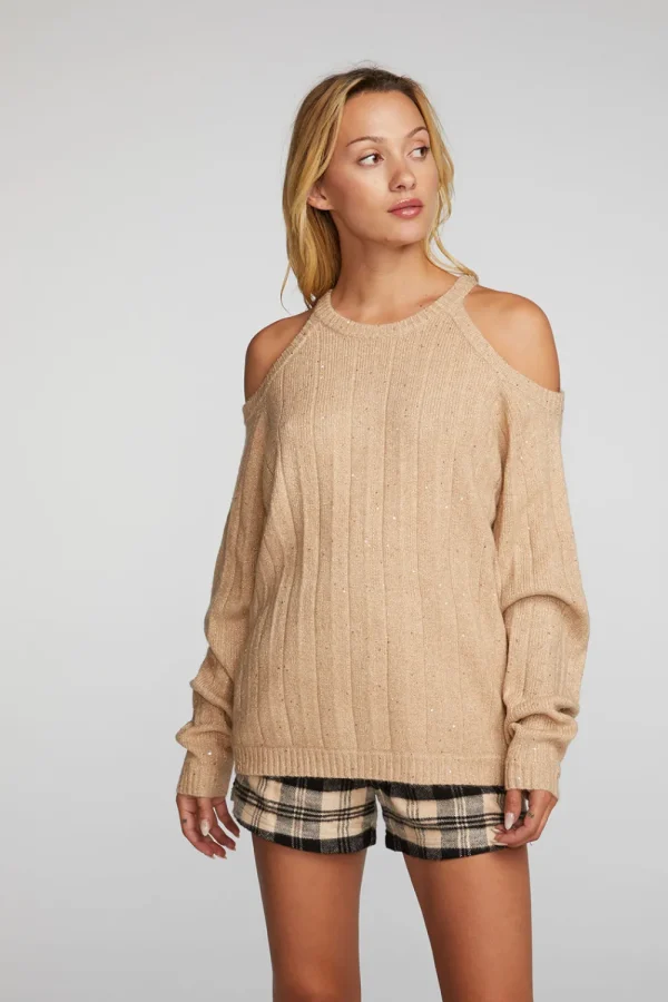 Flash Sale Sequin Knit Cold Shoulder Sweater Women Outerwear | Loungewear