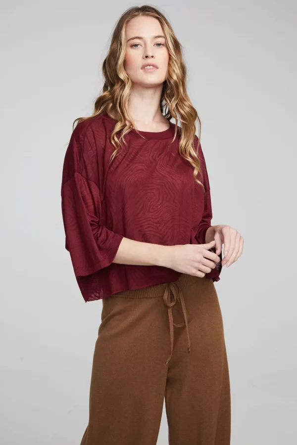 New Shine Wine Red Tee Women Loungewear | Tops