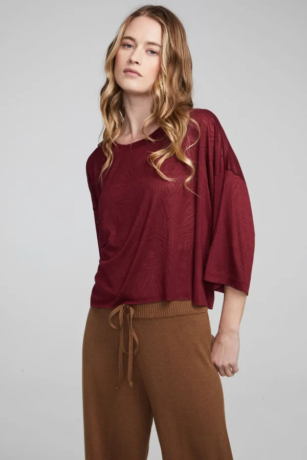 New Shine Wine Red Tee Women Loungewear | Tops