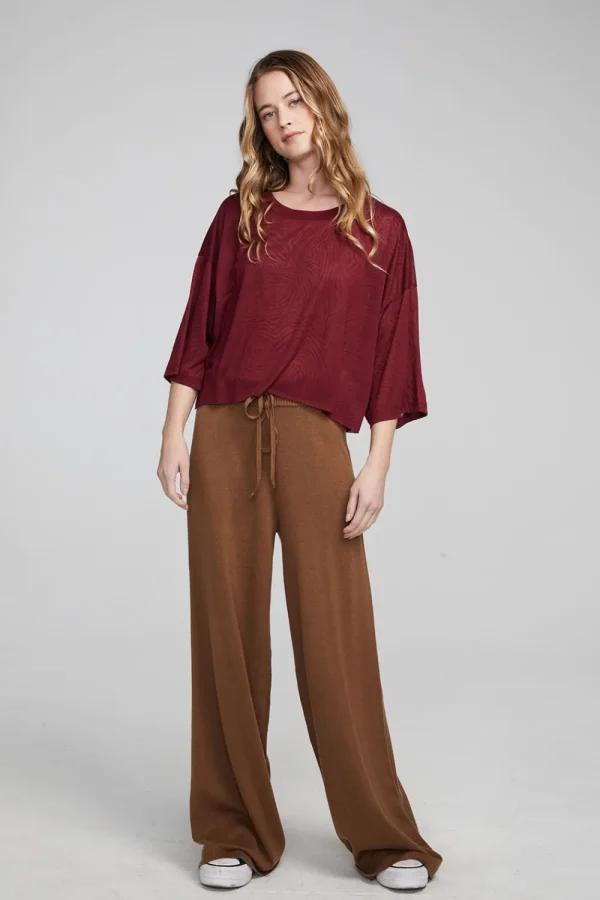 New Shine Wine Red Tee Women Loungewear | Tops