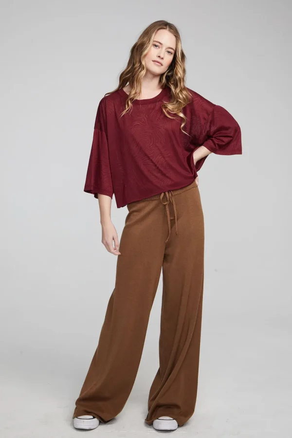 New Shine Wine Red Tee Women Loungewear | Tops