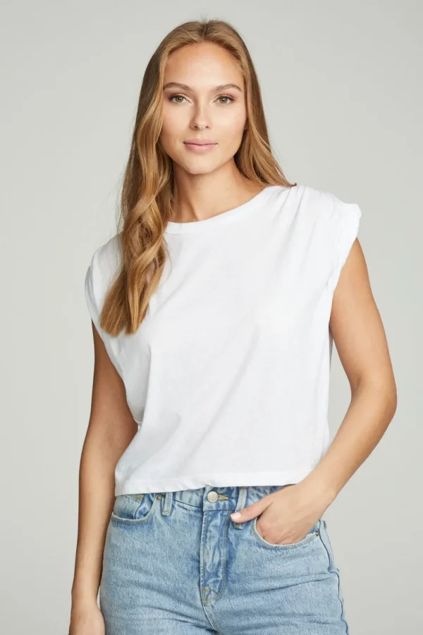 Cheap Shirred Muscle Tee With Twisted Roll Sleeve Women Tops