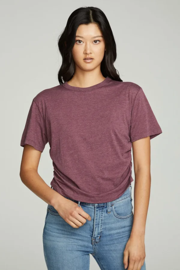 Outlet Short Sleeve Crew Neck Shirred Side Tee Women Tops