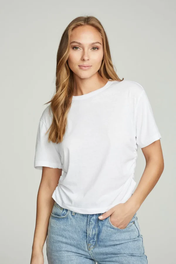 Outlet Short Sleeve Crew Neck Shirred Side Tee Women Tops