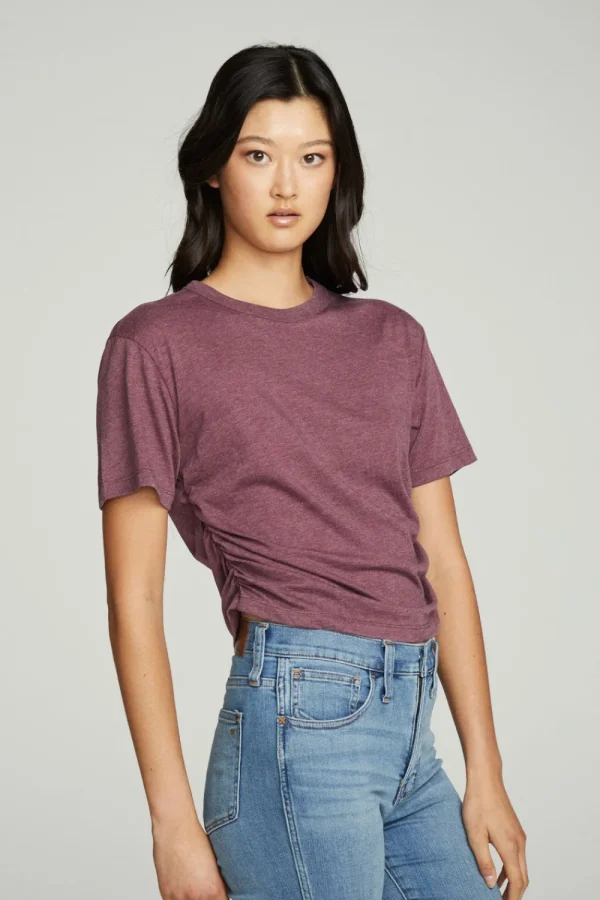Outlet Short Sleeve Crew Neck Shirred Side Tee Women Tops
