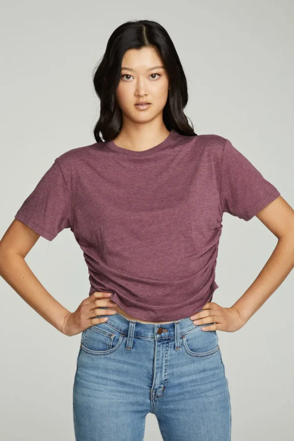 Outlet Short Sleeve Crew Neck Shirred Side Tee Women Tops