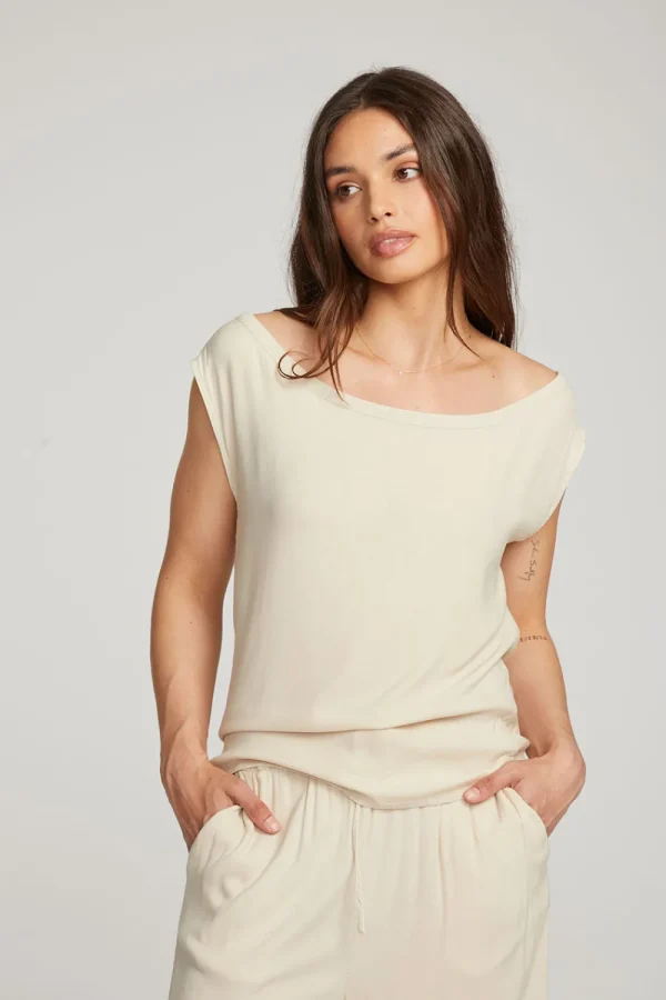 Online Sleeveless Bark Dolman Tee Women Loungewear