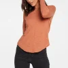Best Sale Slub Jersey Long Sleeve Seamed Tee In Sunkissed Brown Women Tops