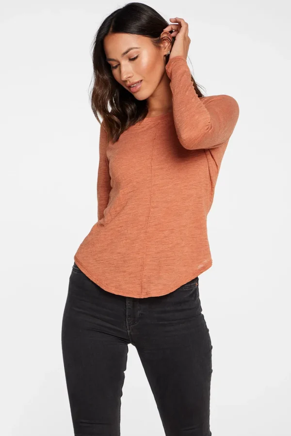 Best Sale Slub Jersey Long Sleeve Seamed Tee In Sunkissed Brown Women Tops