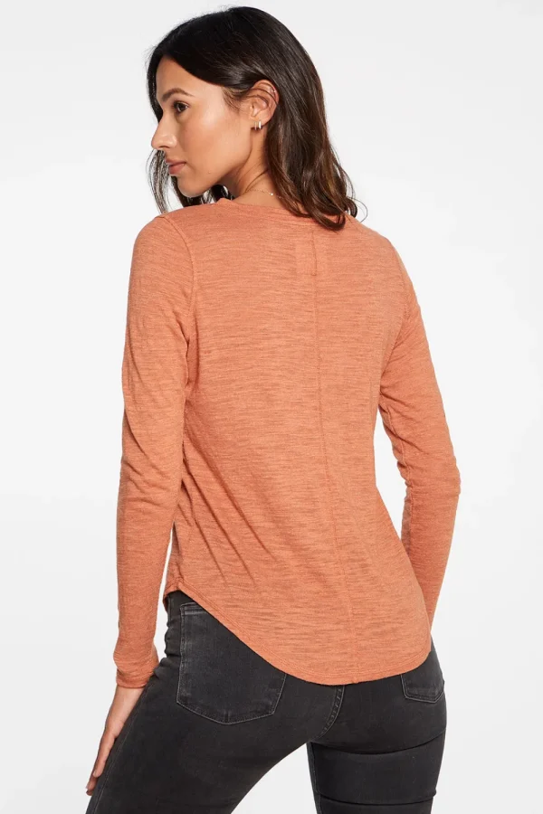 Best Sale Slub Jersey Long Sleeve Seamed Tee In Sunkissed Brown Women Tops