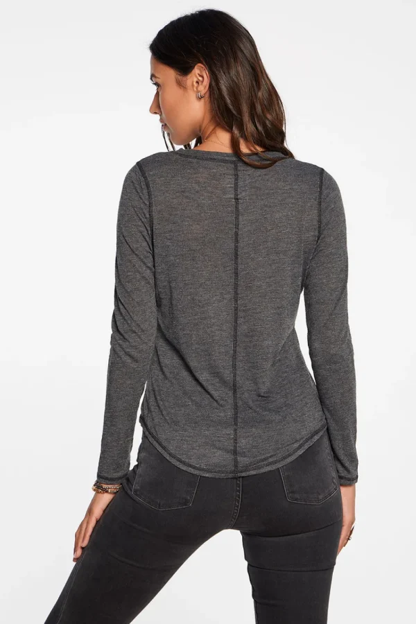 New Slub Jersey Long Sleeve Seamed Tee In True Black Women Tops