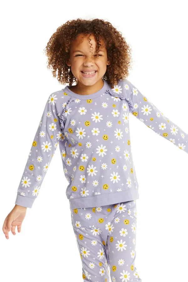 New Smiley Daisies Long Sleeve Ruffle Top Kids Girls