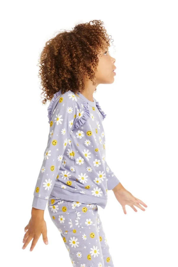 New Smiley Daisies Long Sleeve Ruffle Top Kids Girls