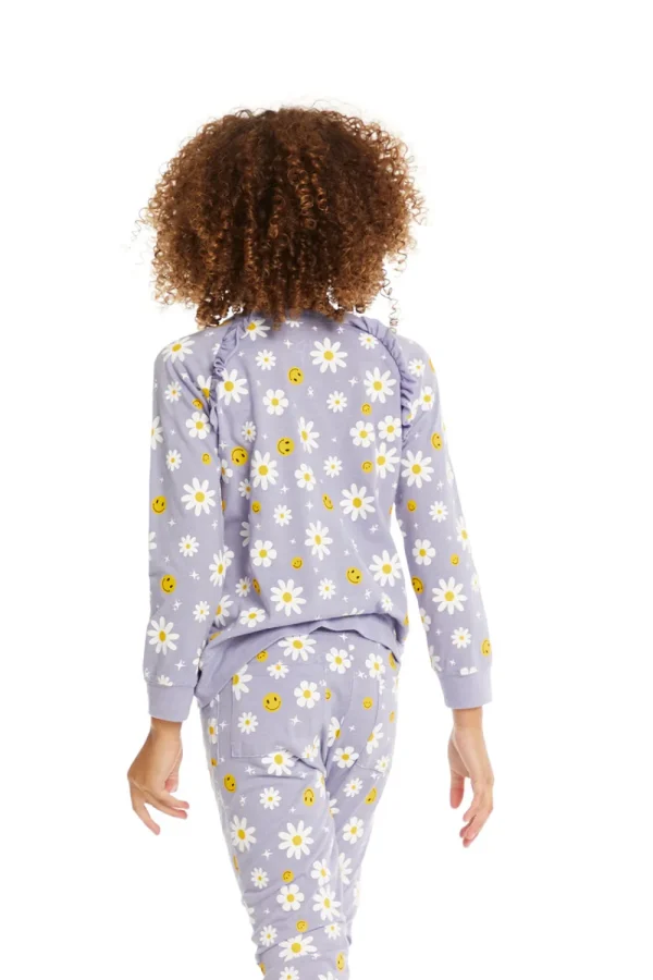 New Smiley Daisies Long Sleeve Ruffle Top Kids Girls