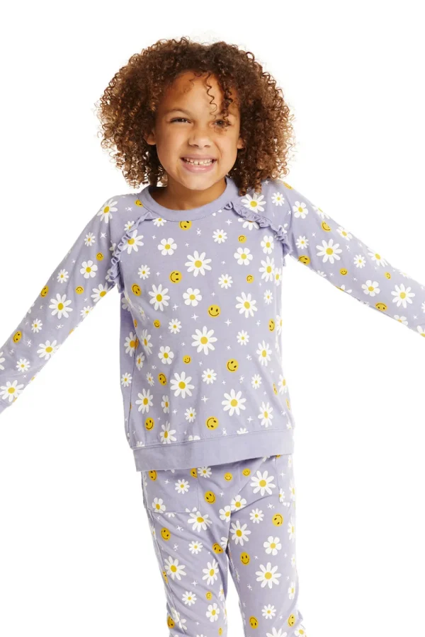 New Smiley Daisies Long Sleeve Ruffle Top Kids Girls