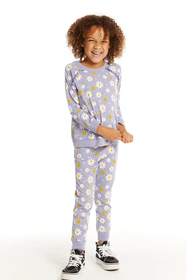 New Smiley Daisies Long Sleeve Ruffle Top Kids Girls