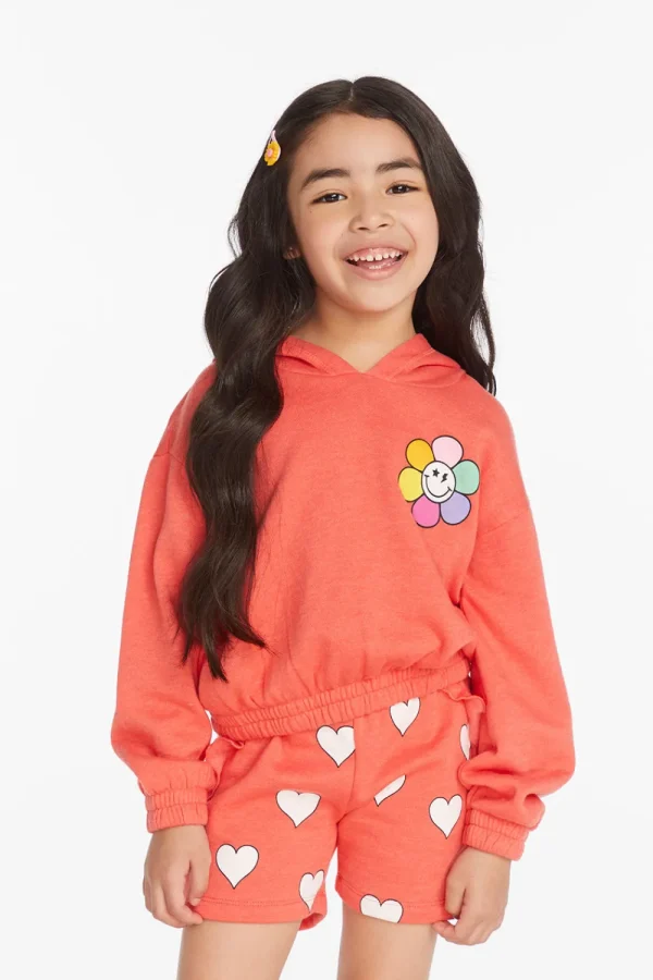 Discount Smiley Flower & Hearts Girls Pullover Hoodie Kids Girls