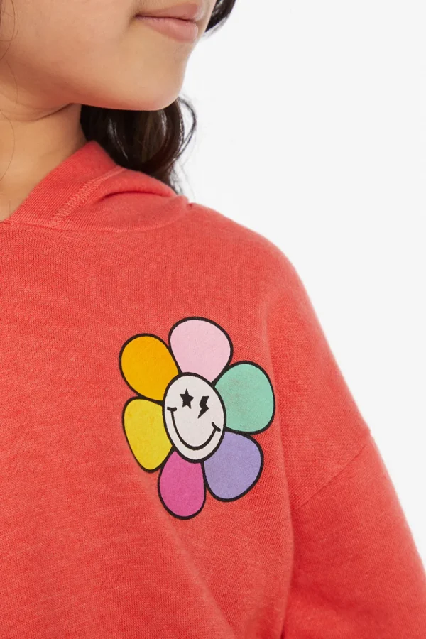 Discount Smiley Flower & Hearts Girls Pullover Hoodie Kids Girls