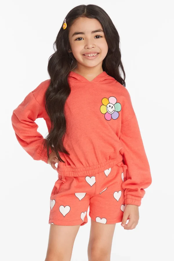 Discount Smiley Flower & Hearts Girls Pullover Hoodie Kids Girls