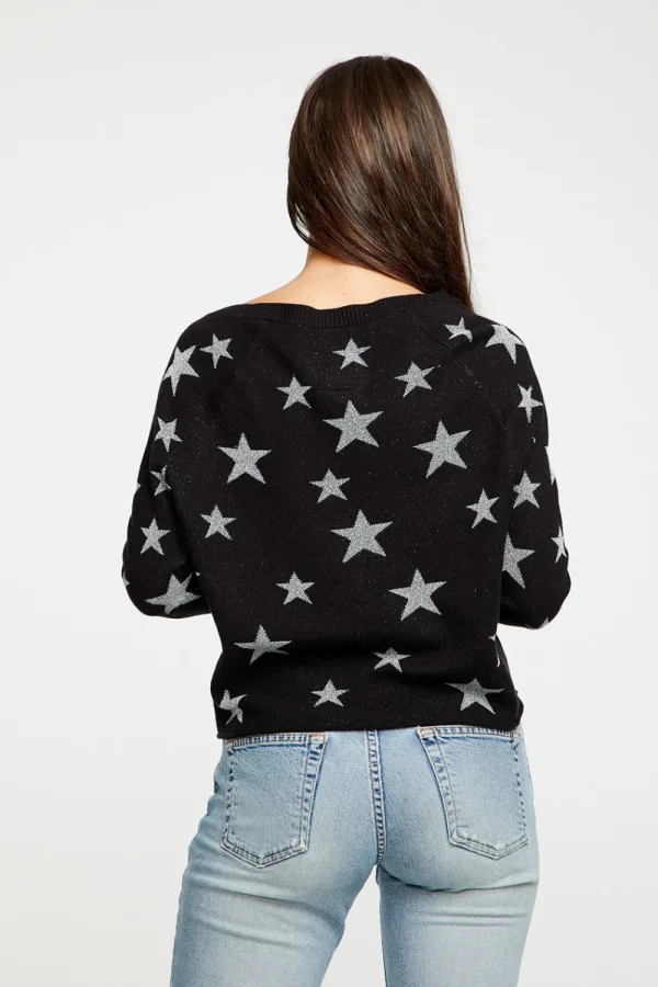 Fashion Star Intarsia V-Neck Raglan Pullover Women Outerwear