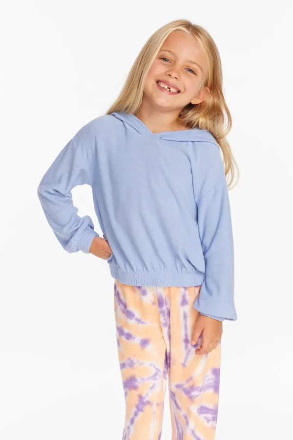 Discount Star Smiley Semi Cropped Shirred Hoodie Pullover Kids Girls