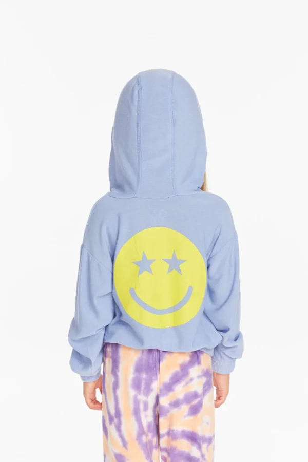 Discount Star Smiley Semi Cropped Shirred Hoodie Pullover Kids Girls