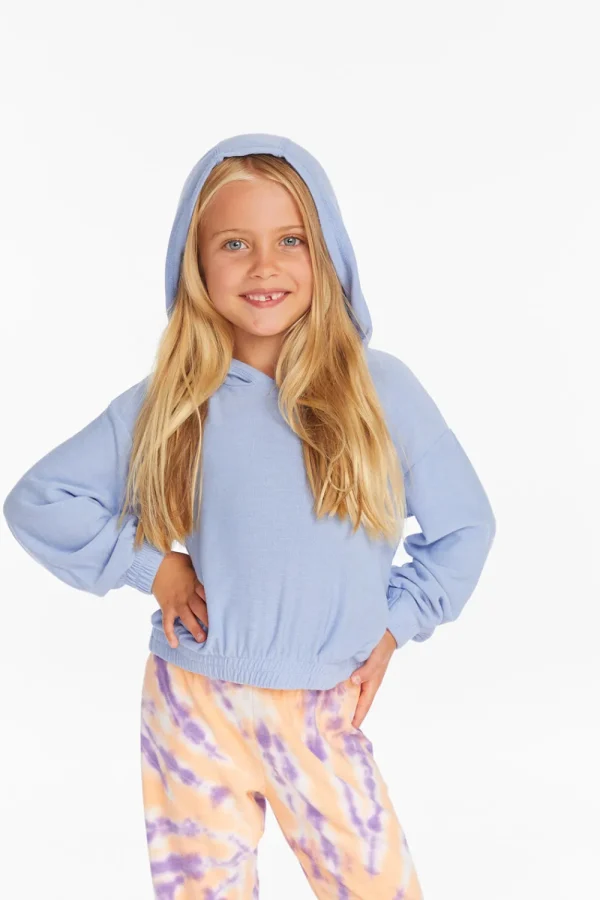 Discount Star Smiley Semi Cropped Shirred Hoodie Pullover Kids Girls