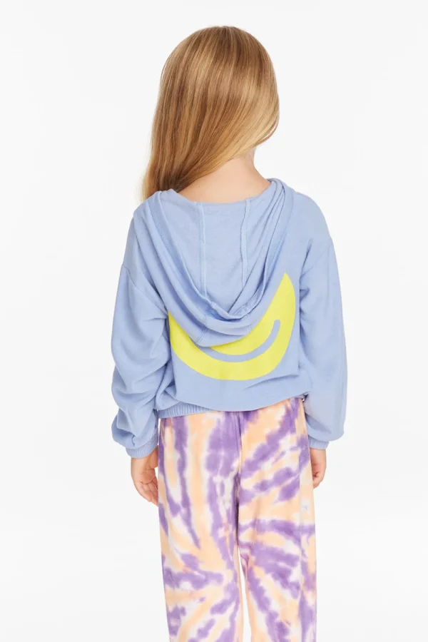 Discount Star Smiley Semi Cropped Shirred Hoodie Pullover Kids Girls
