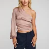 Hot Stretch Silky Woven Cold Shoulder Blouse Women Loungewear | Tops