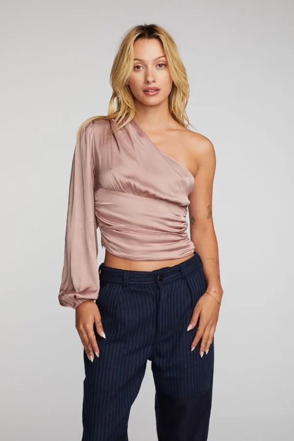 Hot Stretch Silky Woven Cold Shoulder Blouse Women Loungewear | Tops