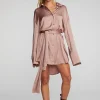New Stretch Silky Woven Shirt Dress Women Loungewear | Dresses
