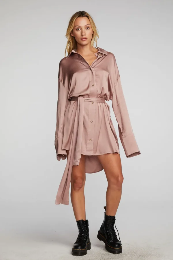 New Stretch Silky Woven Shirt Dress Women Loungewear | Dresses