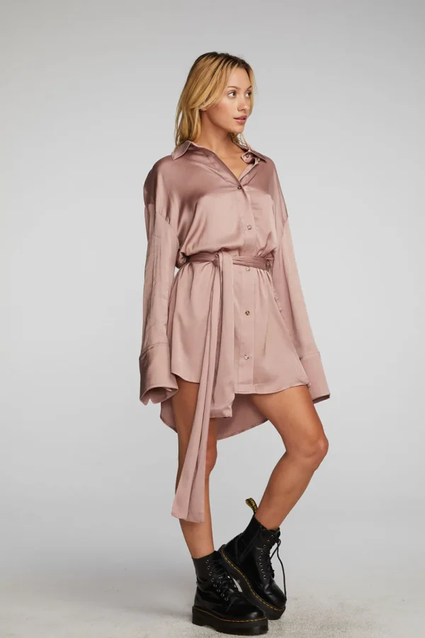 New Stretch Silky Woven Shirt Dress Women Loungewear | Dresses