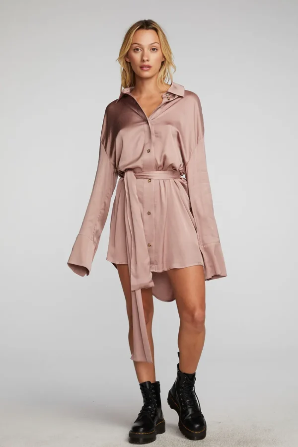 New Stretch Silky Woven Shirt Dress Women Loungewear | Dresses