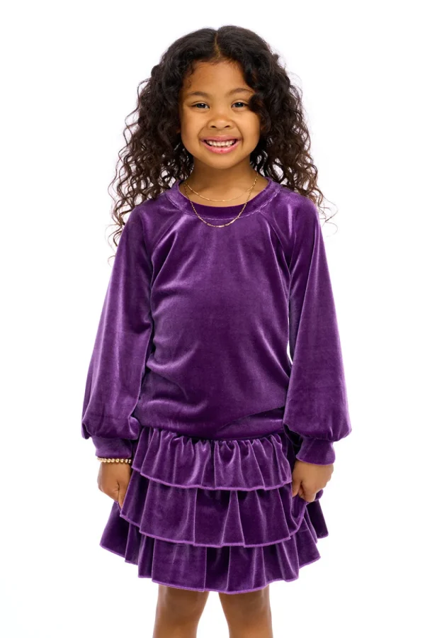 Hot Stretch Velvet Blouson Sleeve Raglan Kids Girls