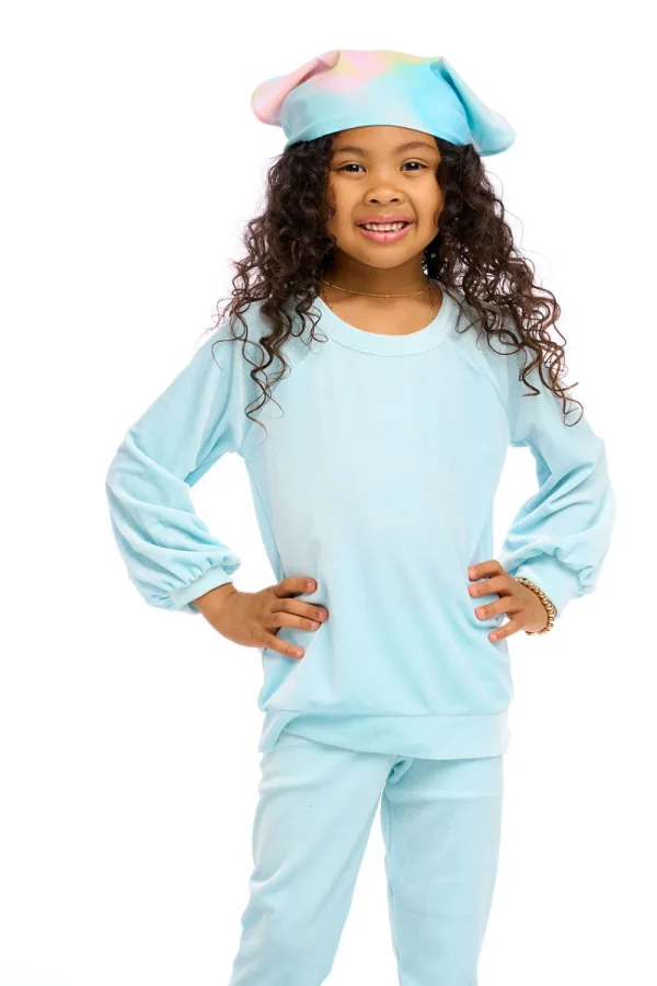 Outlet Stretch Velvet Blouson Sleeve Raglan Kids Girls