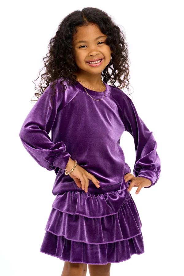 Hot Stretch Velvet Blouson Sleeve Raglan Kids Girls