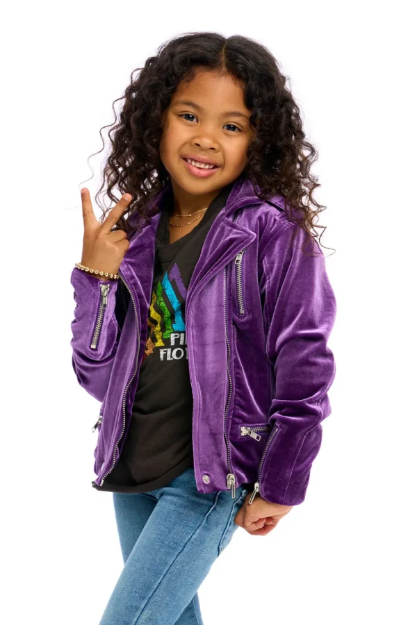 Cheap Stretch Velvet Moto Jacket Kids Girls